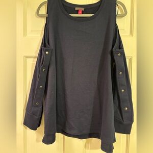Vince Camuto Women’s  Classic Navy Blue Top
With Cold Shoulder 1X